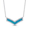 Thumbnail Image 0 of Blue-Green Lab-Created Opal Inlay & White Lab-Created Sapphire Chevron Necklace Sterling Silver 18"