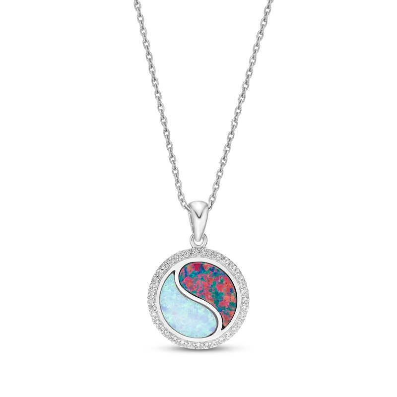 Main Image 1 of White & Black Lab-Created Opal Inlay & White Lab-Created Sapphire Yin-Yang Necklace Sterling Silver 18"