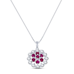 Lab-Created Ruby & White Lab-Created Sapphire Necklace Sterling Silver 18&quot;