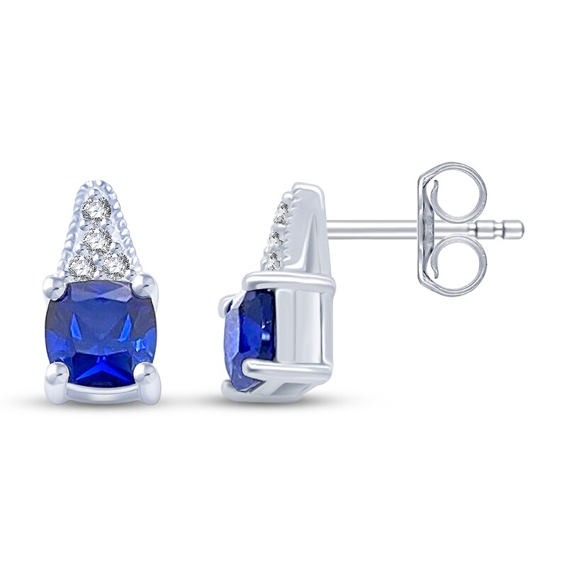 Main Image 1 of Blue & White Lab-Created Sapphire Earrings Sterling Silver