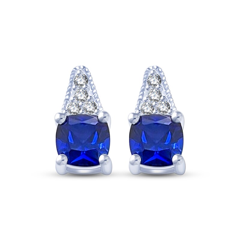 Main Image 2 of Blue & White Lab-Created Sapphire Earrings Sterling Silver