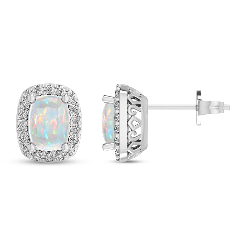 Lab-Created Opal & White Lab-Created Sapphire Earrings Sterling Silver