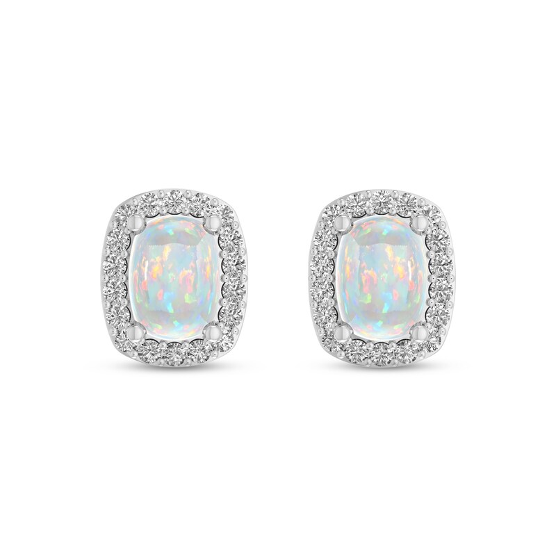Lab-Created Opal & White Lab-Created Sapphire Earrings Sterling Silver