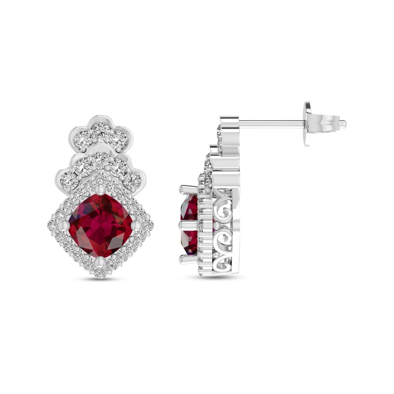 Lab-Created Ruby & White Lab-Created Sapphire Earrings Sterling Silver