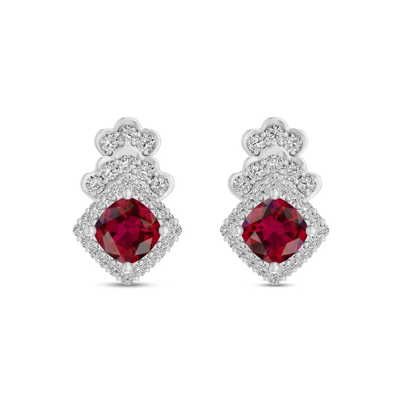 Lab-Created Ruby & White Lab-Created Sapphire Earrings Sterling Silver