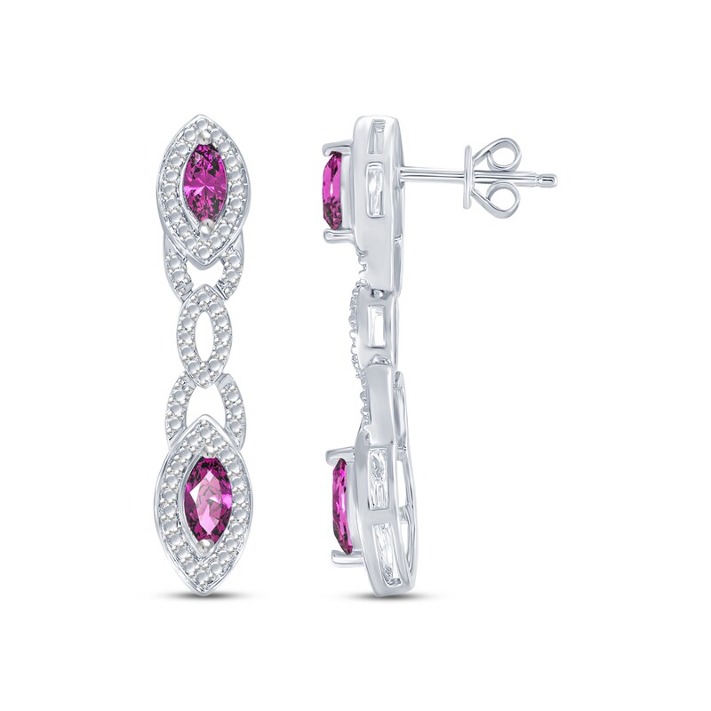 Pink Lab-Created Sapphire & Diamond Drop Earrings Sterling Silver