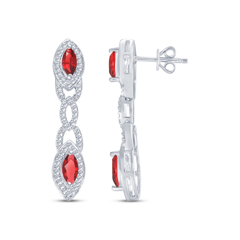 Lab-Created Ruby & Diamond Drop Earrings Sterling Silver