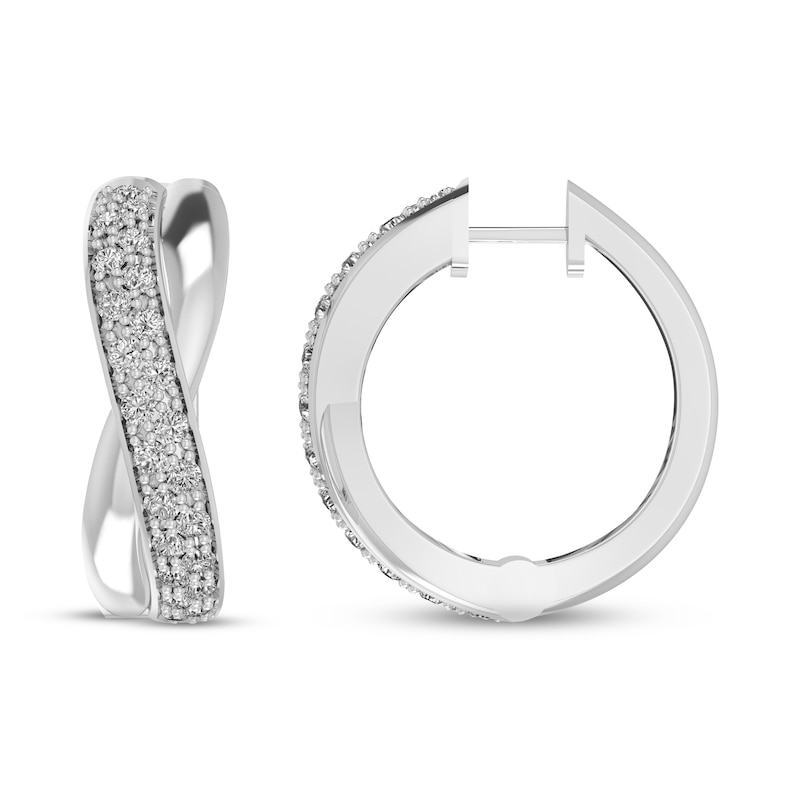 White Lab-Created Sapphire Twist Hoop Earrings Sterling Silver