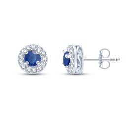 Blue & White Lab-Created Sapphire Halo Earrings Sterling Silver