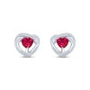 Thumbnail Image 1 of Lab-Created Ruby & Diamond Heart Earrings Sterling Silver