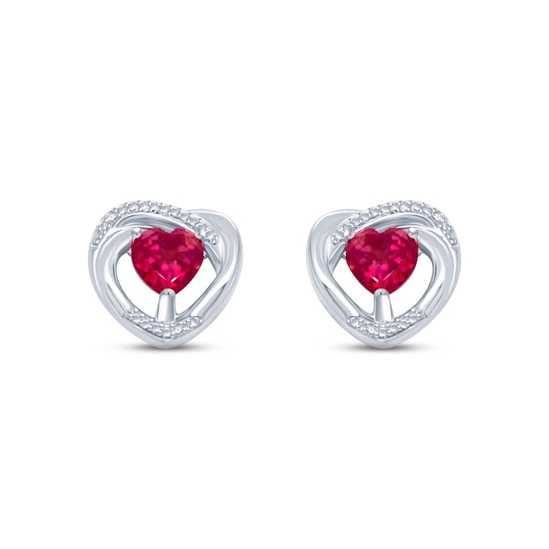 Lab-Created Ruby & Diamond Heart Earrings Sterling Silver