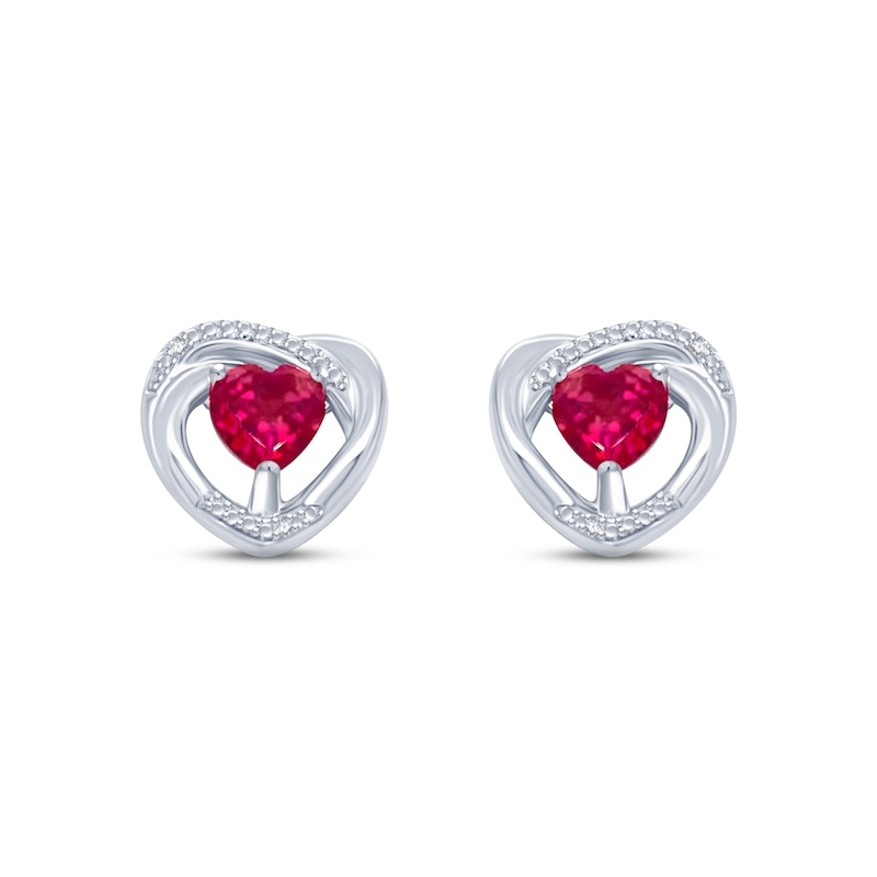 Lab-Created Ruby & Diamond Heart Earrings Sterling Silver