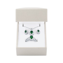 Lab-Created Emerald & White Lab-Created Sapphire Gift Set Sterling Silver