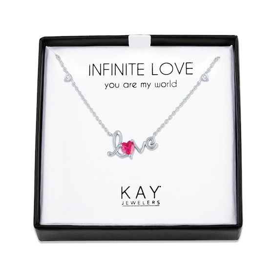 Lab-Created Ruby & Diamond "Love" Necklace Sterling Silver 18"