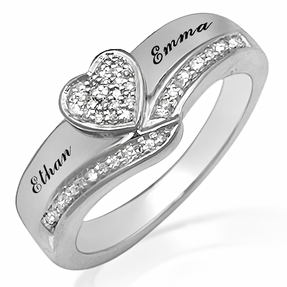 1/10 ct tw Diamond Promise Ring with Center Heart(2 Lines)