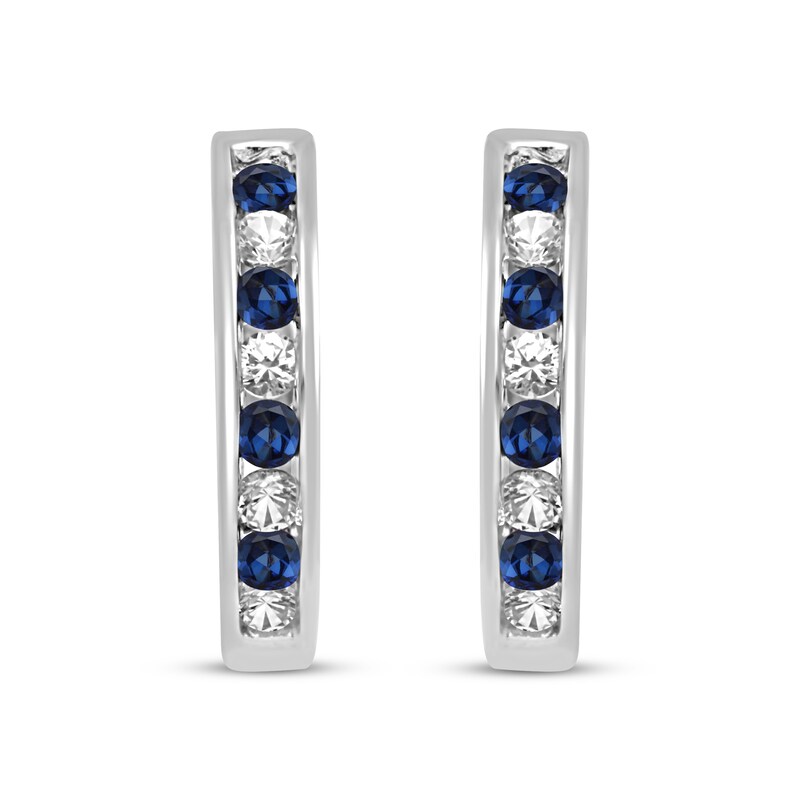 Blue & White Lab-Created Sapphire Hoop Earrings Sterling Silver