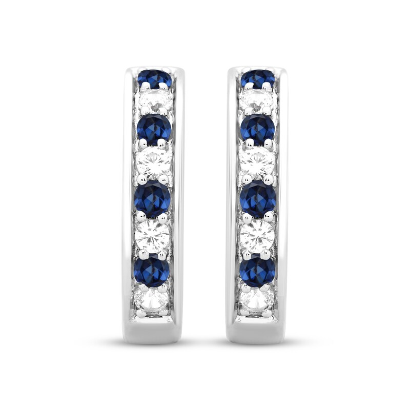 Blue & White Lab-Created Sapphire Hoop Earrings Sterling Silver