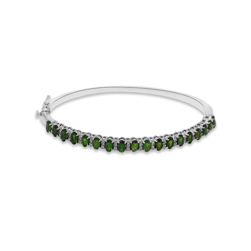 Main Image 1 of Chrome Diopside & White Zircon Bangle Bracelet Sterling Silver