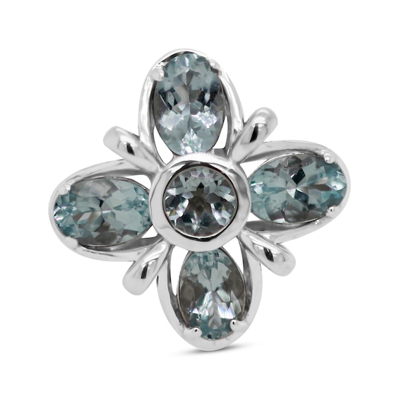 Aquamarine Flower Ring Sterling Silver