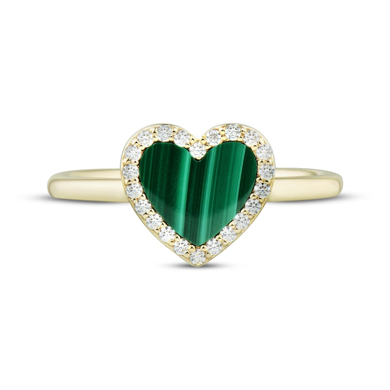 Main Image 3 of Heart-Shaped Malachite & White Lab-Created Sapphire Ring 10K Yellow Gold