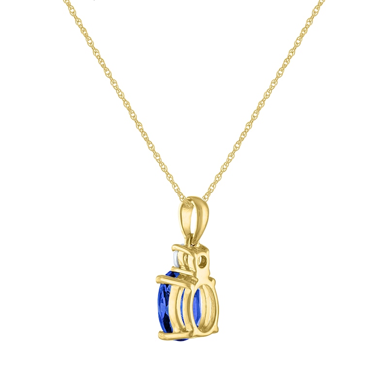 Main Image 3 of Oval-Cut Blue Lab-Created Sapphire & Diamond Necklace 10K Yellow Gold 18"