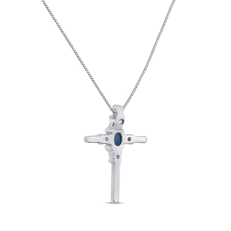 Main Image 3 of Swiss Blue Topaz & White Lab-Created Sapphire Cross Necklace Sterling Silver 18"