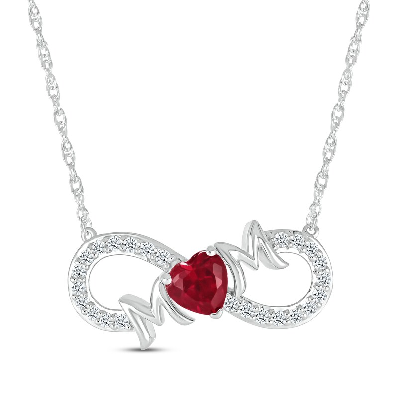 Main Image 1 of Lab-Created Ruby & White Lab-Created Sapphire "Mom" Infinity Necklace Sterling Silver 18"