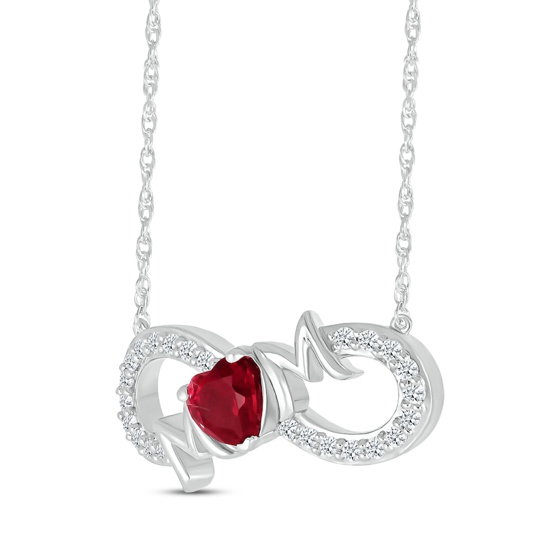 Main Image 2 of Lab-Created Ruby & White Lab-Created Sapphire "Mom" Infinity Necklace Sterling Silver 18"