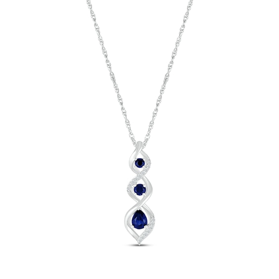 Blue & White Lab-Created Sapphire Twist Drop Necklace Pear & Round Sterling Silver 18"
