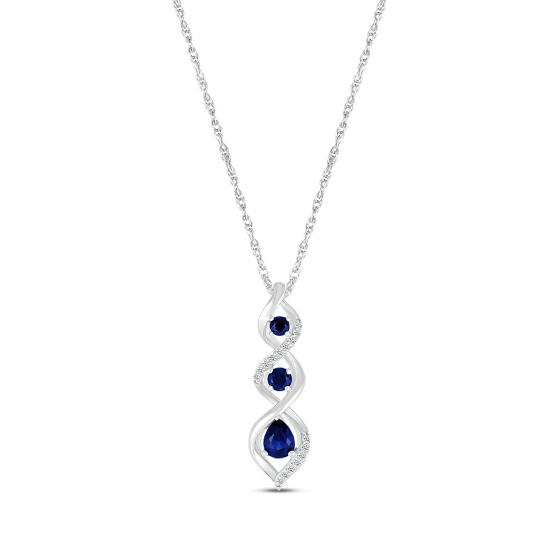 Main Image 1 of Blue & White Lab-Created Sapphire Twist Drop Necklace Pear & Round Sterling Silver 18&quot;