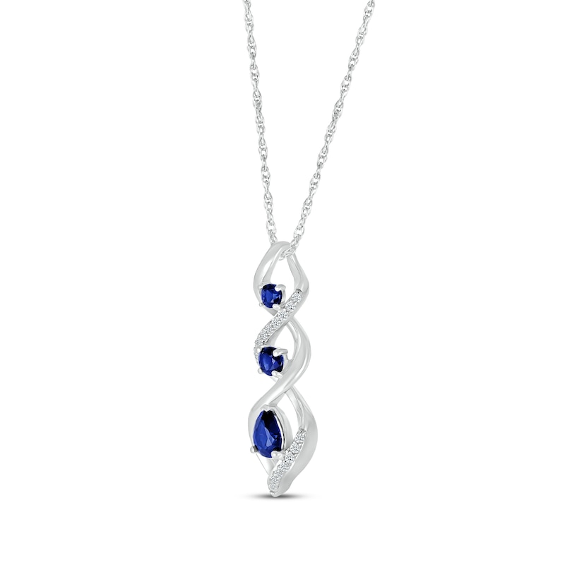 Main Image 2 of Blue & White Lab-Created Sapphire Twist Drop Necklace Pear & Round Sterling Silver 18&quot;