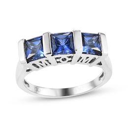 Square-Cut Blue Lab-Created Sapphire &quot;Mom&quot; Ring Sterling Silver