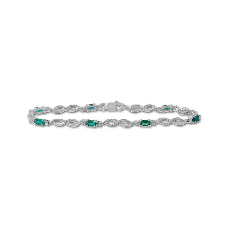 Oval-Cut Lab-Created Emerald & Diamond Infinity Link Bracelet Sterling Silver 7.25"