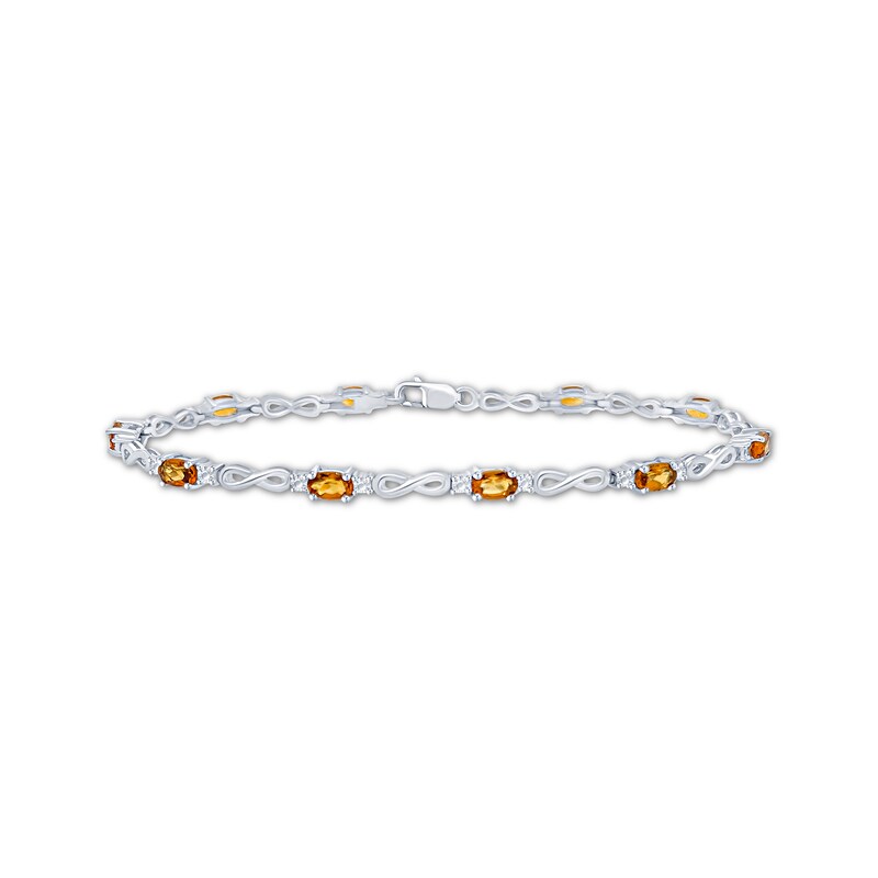 Oval-Cut Citrine & Diamond Infinity Link Bracelet Sterling Silver 7.25"