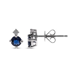 Round Blue Sapphire & Diamond Stud Earrings 1/20 ct tw 10K White Gold