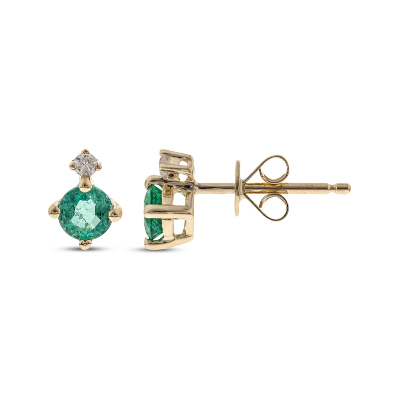 Round-Cut Emerald & Diamond Stud Earrings 1/20 ct tw 10K Yellow Gold