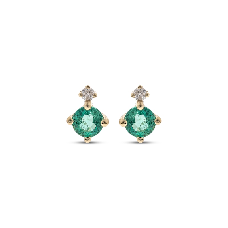 Main Image 2 of Round-Cut Emerald & Diamond Stud Earrings 1/20 ct tw 10K Yellow Gold