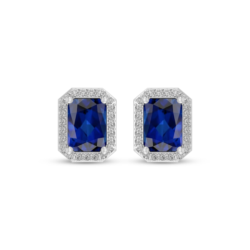 Emerald-Cut Blue & White Lab-Created Sapphire Earrings Sterling Silver