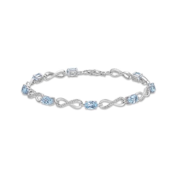 Oval-Cut Aquamarine & White Lab-Created Sapphire Infinity Link Bracelet Sterling Silver 7.25"
