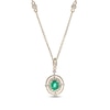 Thumbnail Image 1 of Oval-Cut Emerald & Diamond Necklace 1/5 ct tw 10K Yellow Gold 18”