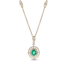 Oval-Cut Emerald & Diamond Necklace 1/5 ct tw 10K Yellow Gold 18”