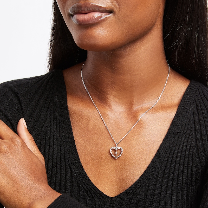 Main Image 2 of Hallmark Diamonds Double Heart & Cross Necklace 1/8 ct tw Sterling Silver & 10K Rose Gold 18"