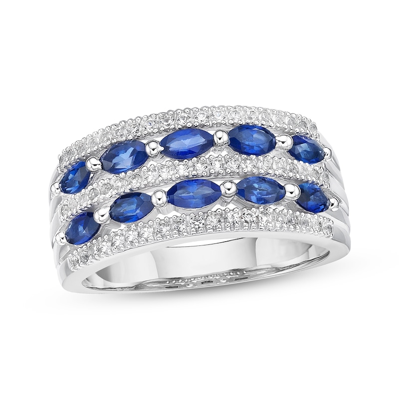Marquise & Round-Cut Blue & White Lab-Created Sapphire Ring Sterling Silver
