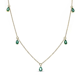 Pear-Shaped Emerald Dangle Station Necklace 10K Yellow Gold 18"