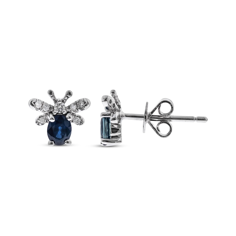 Oval-Cut Blue Sapphire & Diamond Bee Earrings 1/15 ct tw 10K White Gold