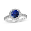 Thumbnail Image 0 of Round-Cut Blue & White Lab-Created Sapphire Halo Ring Sterling Silver