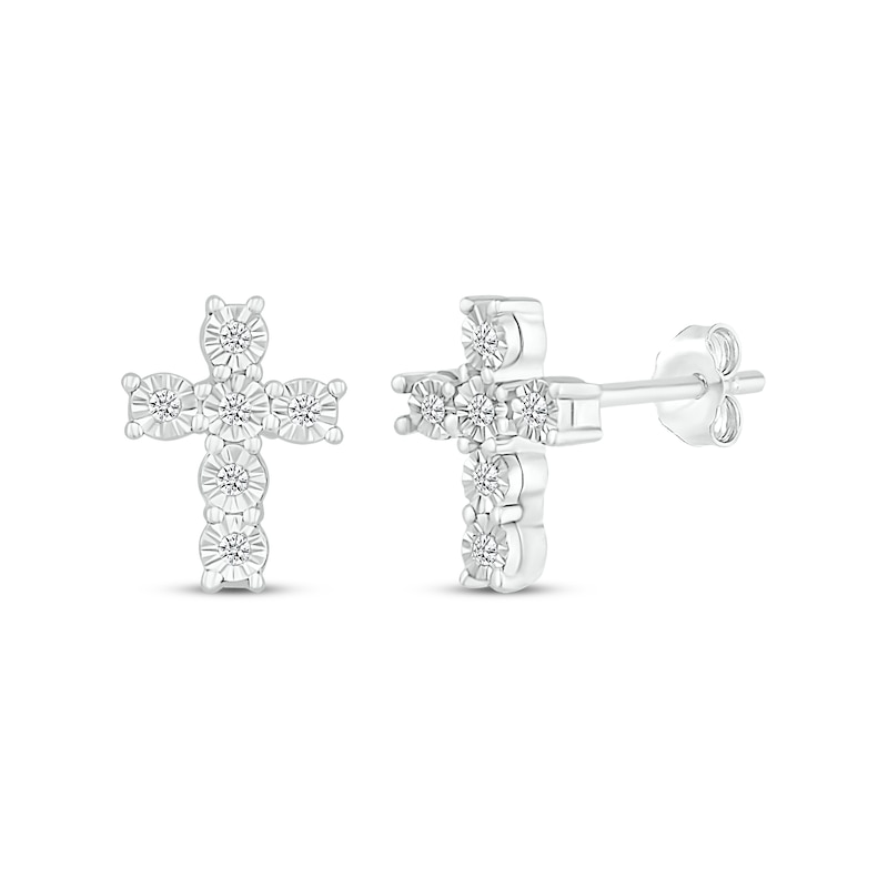 Main Image 1 of Diamond Cross Earrings 1/20 ct tw Sterling Silver