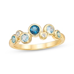 Round-Cut Blue Topaz & Diamond Bezel Ring 10K Yellow Gold