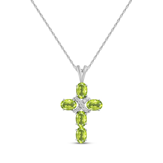 Oval-Cut Peridot & White Lab-Created Sapphire Cross Necklace Sterling Silver 18"