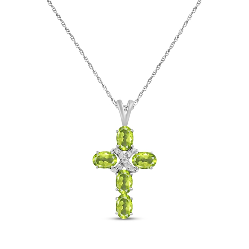 Main Image 1 of Oval-Cut Peridot & White Lab-Created Sapphire Cross Necklace Sterling Silver 18"